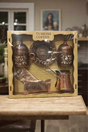 فنجان قهوة مع صندوق خشبي، كوبين، قهوة فردية، طقم قهوة تركية