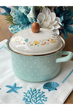 وعاء منقط باللون الأخضر المينا مقاس 20 سم