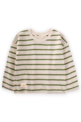 Striped Seasonal T-Shirt 1-10 Years Old Oil Green