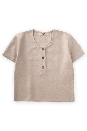 Half Placket Linen Blouse 2-7 Years Natural