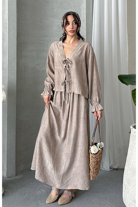 Women's Lace-Up Blouse - Skirt Set