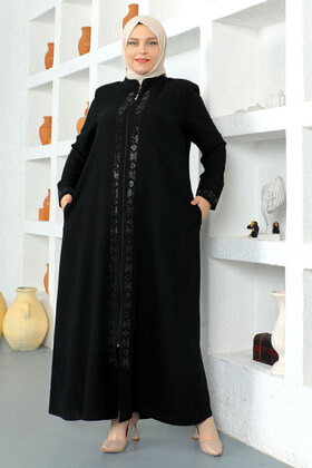 Black Hijab Ferace - Sequin Embroidered, Tsd 230330
