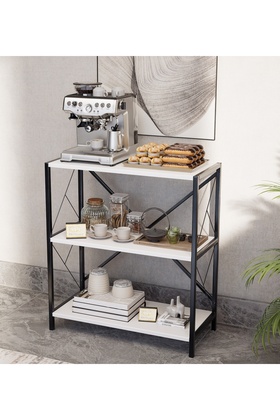 طاولة ركن قهوة، طاولة جانبيه، مكتبة كتب مكونة من 3 أرفف خشب للتخزين والتنظيم – ابيض / اسود