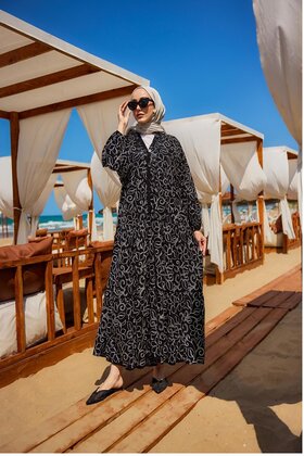 Women's Gold Flower Embroidered Dress Black