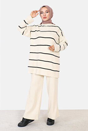 بدلة تريكو مخططة TSD220905 لون حجري