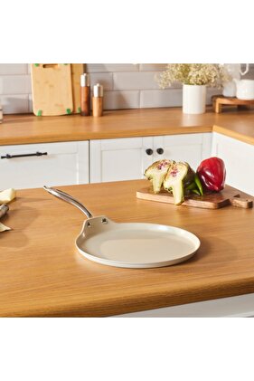 Swiss Crystal Almond Cream Pfannkuchenpfanne mit Edelstahlgriff 28 cm