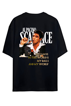 SCARFACE TONY MONTANA OZNAČENÁ SADA UNISEX OVERSIZE TRIČKO S DESIGNALEM NA ZADU A HRUDI (100% BAVLNA)