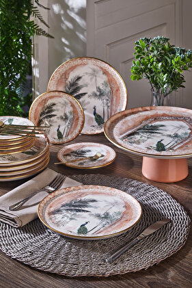 طقم تقديم وتقديم طيور الطاووس مكون من 19 قطعة