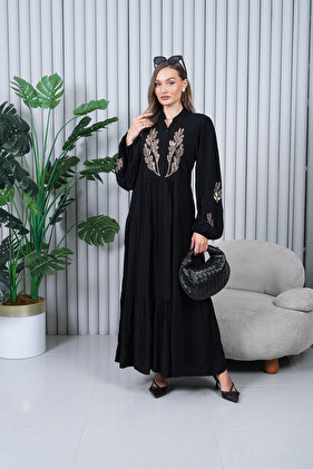 Women's Sequin Embroidered Embroidered Plus Size Hijab Dress Black