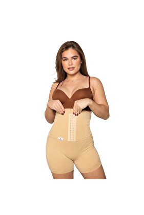 Colanti scurti modelatori cu centura abdominala postnatala integrata, WonderMom Bej marimea S