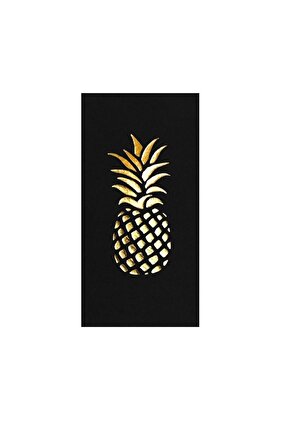 33x33 Cm Altın Varak Ananas Tropikal Parti Desenli 16'lı Garson Katlama Siyah Renkli Kağıt Peçete