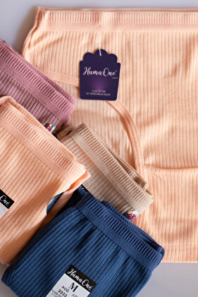 سراويل بيكيني نسائية 100% قطن 5 قطع بخصر مضلع، لون وردي مترب، نيلي، جلد Bk2-a3