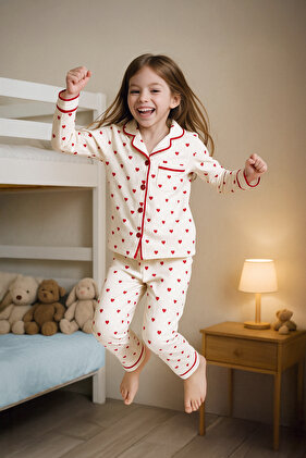 طقم بيجامة محبوكة بياقة قميص منقط موسمي للفتيات - TKDAW25AU00011