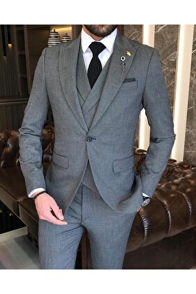 Italian Style Slim Fit Men Jacket Vest Pants Suit Black T9123