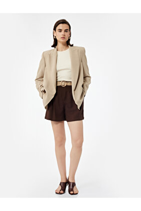 Keten Karışımlı Cepli Hasır Kemer Detaylı Mini Şort