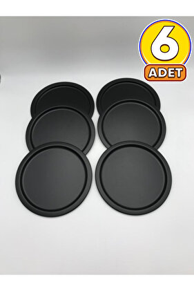 6'lı Metal Yuvarlak Çay, Kahve, Pasta Servis Tepsisi Dekoratif Sunum Tepsisi Siyah 24 Cm
