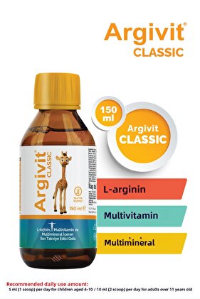 150 ml Natural Orange and Vanilla Flavor Classic L-Arginine, Multivitamin, Multi Mineral Syrup