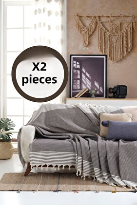 غطاء أريكة بيرجاما مينك قطعتين مقاس 180 × 200 سم، غطاء أريكة بذراعين من القطن