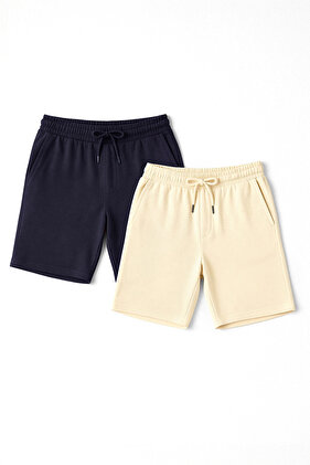Marineblau-Steinfarbene Basic-Shorts mit regulärem Schnitt, 2er-Pack TMNSS21SR0095