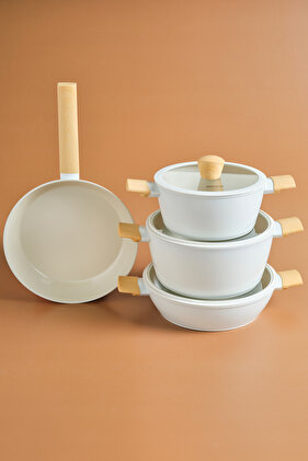 x مجموعة أواني طهي ومقالي من 7 قطع من ريفيكا سويس كريستال كريمة اللوز بقاعدة حثية