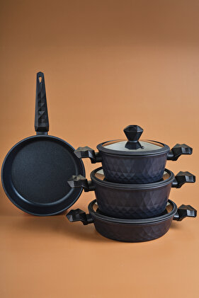 مجموعة أواني طهي ومقالي من BioDiamond مكونة من 7 قطع مع مقبض مضاد للبكتيريا وقاعدة تحريضية