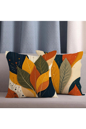 2 Li Kombin Yaprak Desenli 3 Boyutlu Dijital Baskılı Kırlent Kılıfı