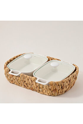 طاجن مستطيل مزدوج 12 بوصة مع غطاء