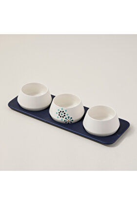 طقم أوعية جوز من البورسلين الأبيض مع صينية مكون من 4 قطع