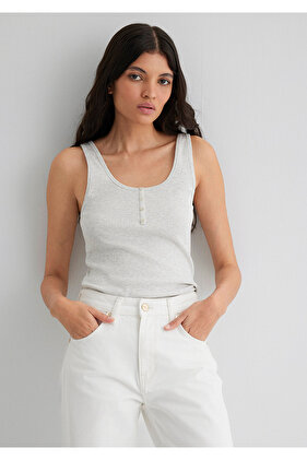 Düğme Detaylı Gri Basic Atlet Fitted / Vücuda Oturan Kesim 1613143-88467