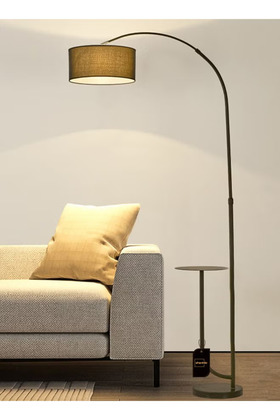 مصباح أرضي من الرخام الطبيعي مع رف باللون الأسود