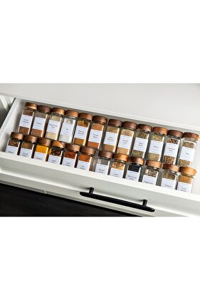 طقم أوعية توابل زجاجية بغطاء أكاسيا مكون من 12 قطعة (16 ملصق هدية)