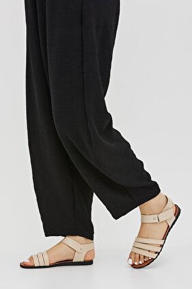 Beige Flat Adjustable Velcro Sandals