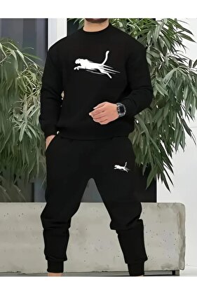 YETİŞKİN ERKEK SIFIR YAKA EŞOFMAN TAKIMI PANTER BASKILI TAKIM