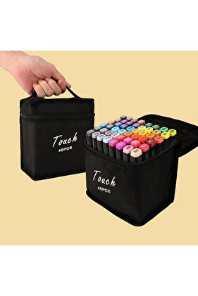 مجموعة أقلام تحديد مزدوجة الجوانب مقاس 48 بوصة، ذات طرف فرشاة وطرف سميك مع حامل