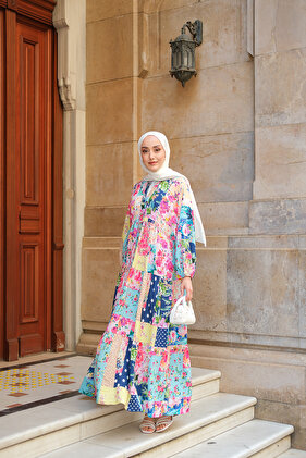 Women's Mixed Pattern Dress Navy Blue