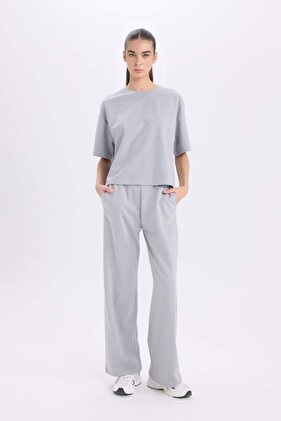 Basic Sweatpants with Wide Leg and Elastic Waist Pockets - 3158902