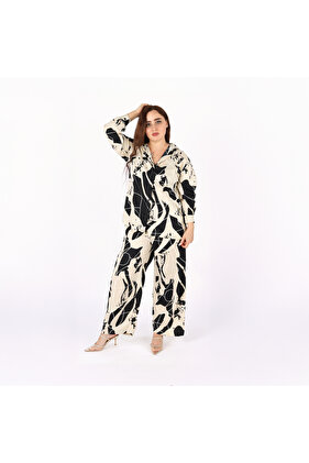 Ladies Co-ord Pant Set- Printed Shirt and Pant with Long Sleeves.