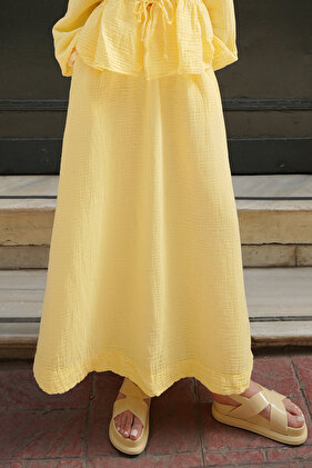 Women's Washed Cotton Muslin Elastic Long Skirt