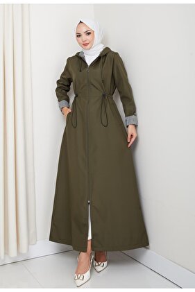 قبعة نسائية بقلنسوة مخططة باللون الكاكي بونديت