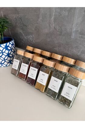 Glass 12 Spice Jar Set with Bamboo Lid 21 Pieces Special Printing High Quality Label Gift