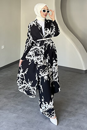 Dal Desenli Uzun Gömlekli Takım