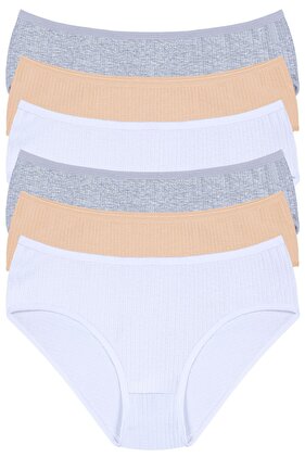 Дамски бикини с висока талия, прилепващи, 6 броя 2 бели, 2 сиви, 2 телесни