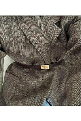 Dikişli Gold Tokalı Kemer 2,5cm Acı Kahve