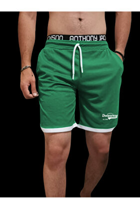 Чоловічі зелені баскетбольні футбольні шорти з смужками для фітнесу, спортивних вправ та бігу