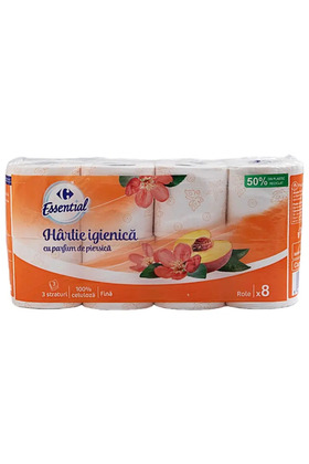 Hartie igienica cu parfum de piersica 8 role, 3 straturi