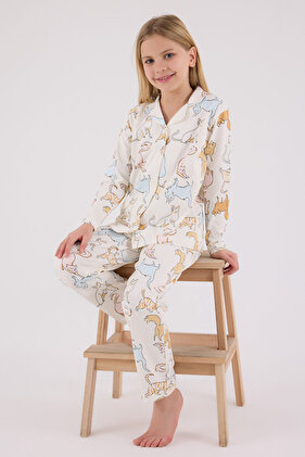 طقم بيجامة قميص أبيض بناتي