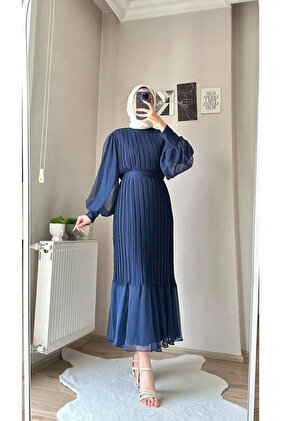 Pleated Iridescent Chiffon Modest Dress - Stylish and Comfortable