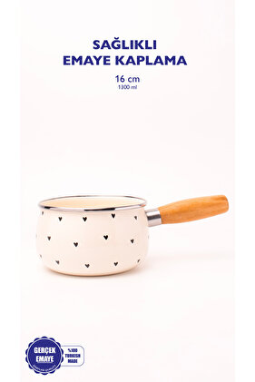 Black Cupid Ahşap Saplı Kalp Desenli Emaye Sos Tavası 1,3 Litre
