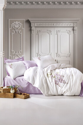 طقم غطاء لحاف مزدوج من الساتان المطرز ثلاثي الأبعاد ميتا ليلا