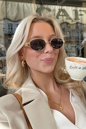 نظارات شمسية سوداء معدنية بيضاوية الشكل من FLORA 2024 للنساء، نظارات رين للموسم الجديد